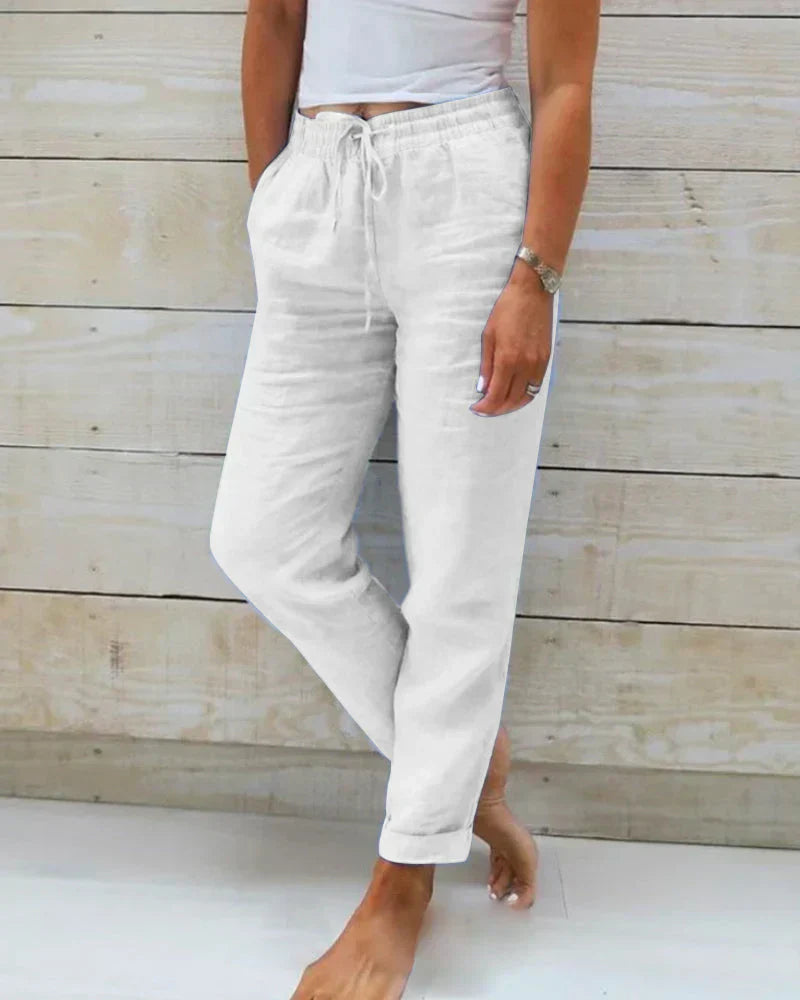Hortensia | Pantalones de algodón y lino elásticos