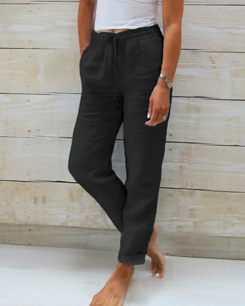 Hortensia | Pantalones de algodón y lino elásticos