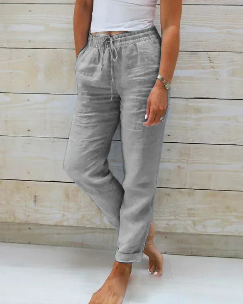 Hortensia | Pantalones de algodón y lino elásticos