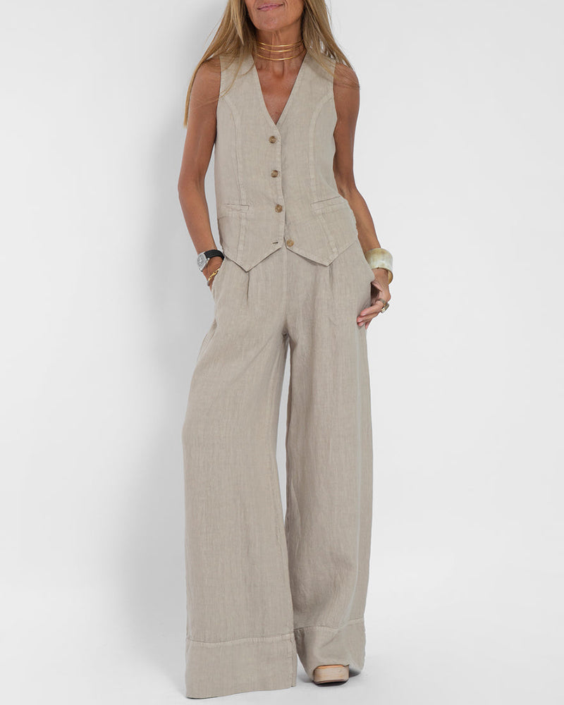 Rose | Sleeveless Vest and Wide Leg Pants Set