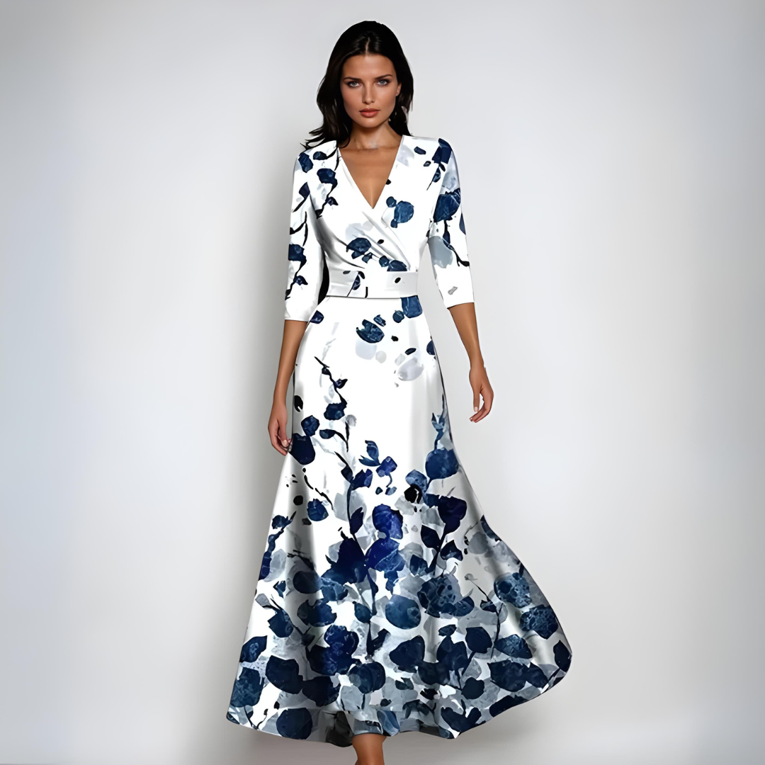 Emily | Vestido largo cruzado con estampado floral