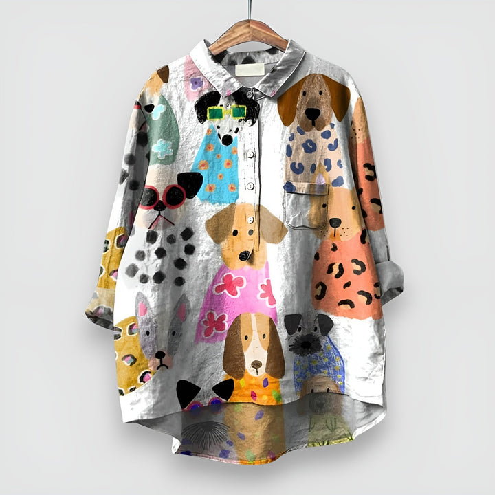 Kathrin | Camisa de mujer con estampado de perro