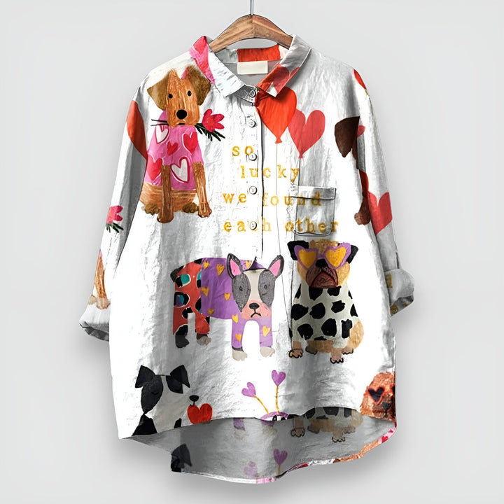 Kathrin | Camisa de mujer con estampado de perro