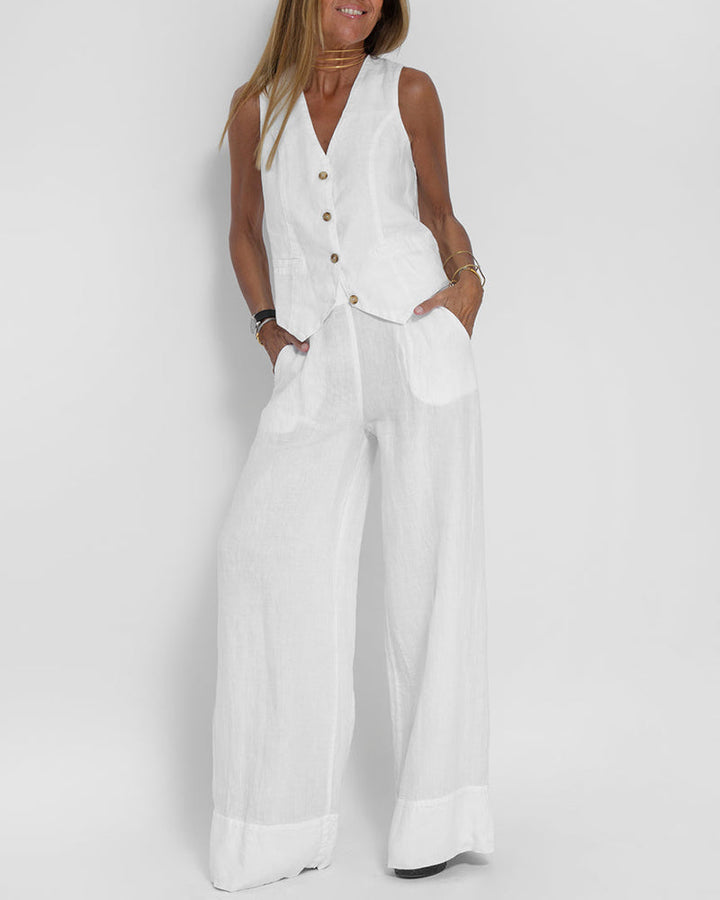 Rose | Sleeveless Vest and Wide Leg Pants Set