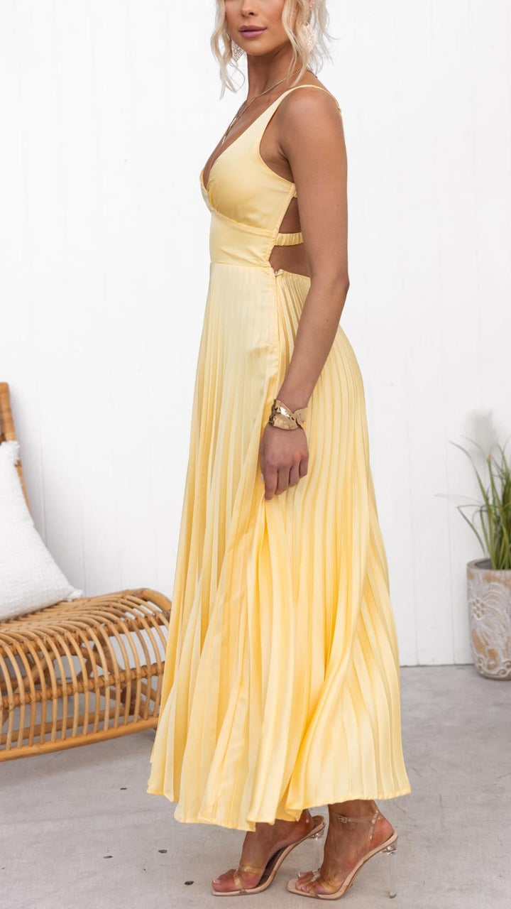 Aby | Vestido largo plisado con cuello en V