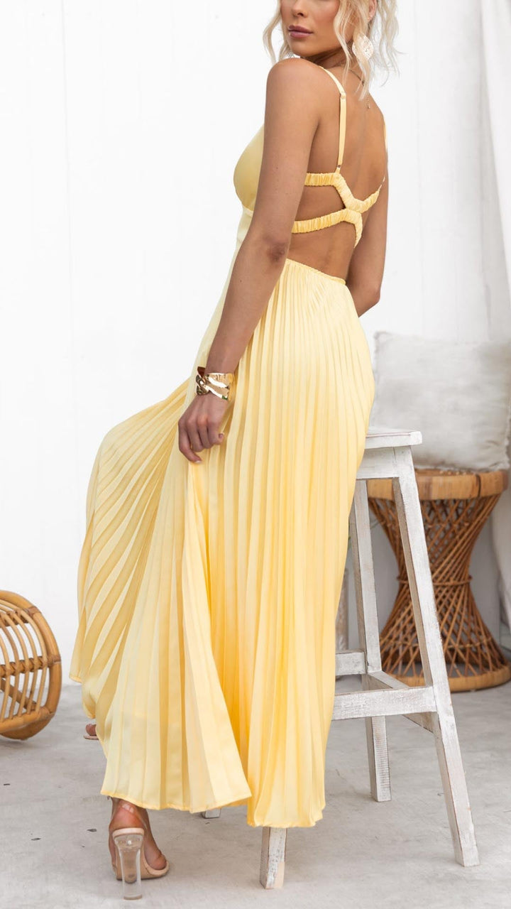 Aby | Vestido largo plisado con cuello en V