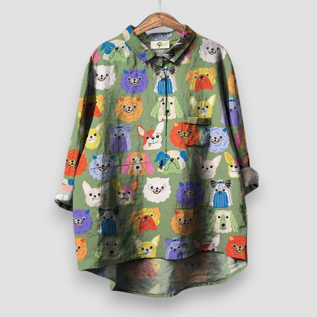 Kathrin | Camisa de mujer con estampado de perro