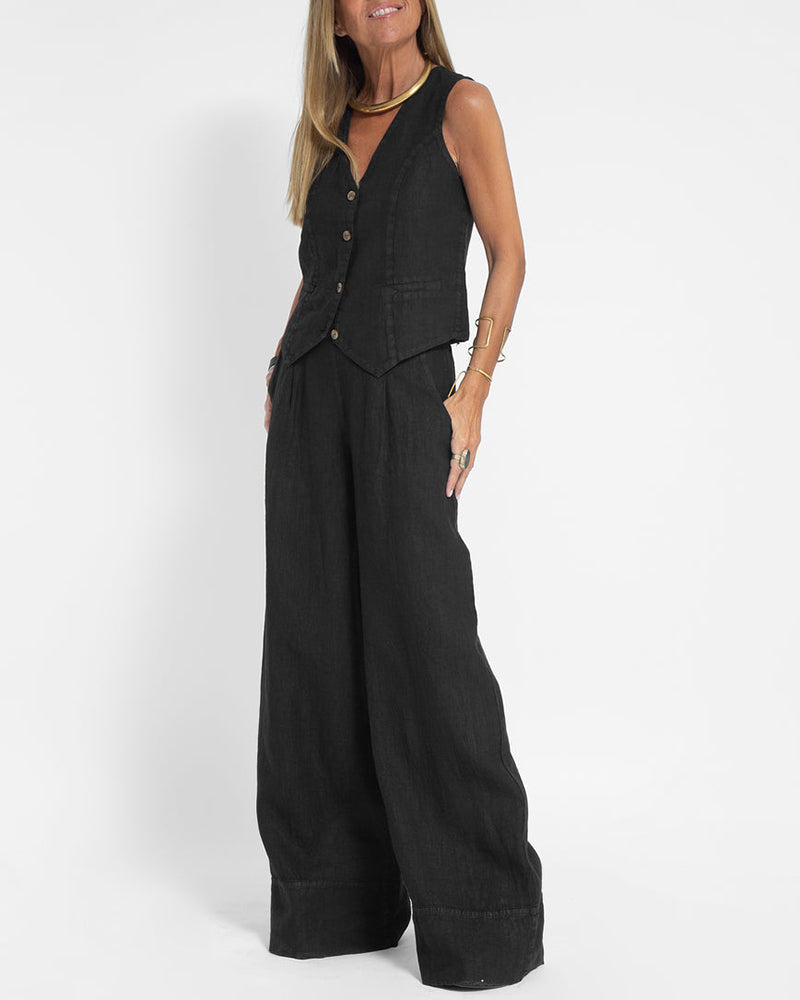 Rose | Sleeveless Vest and Wide Leg Pants Set
