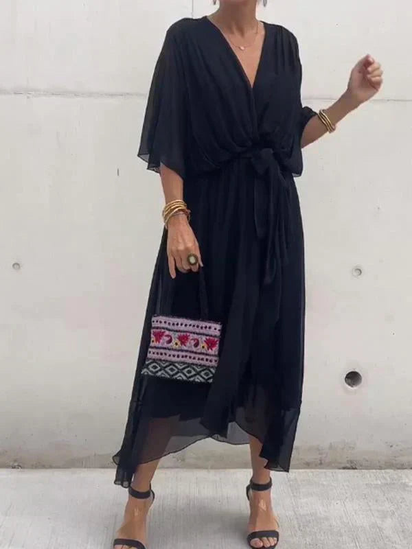 Monica | Vestido de seda con cuello en V