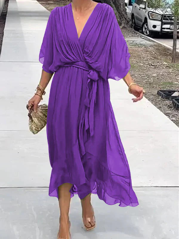 Monica | Vestido de seda con cuello en V