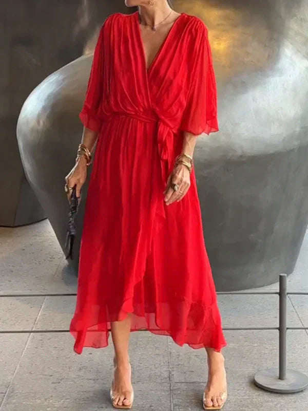 Monica | Vestido de seda con cuello en V