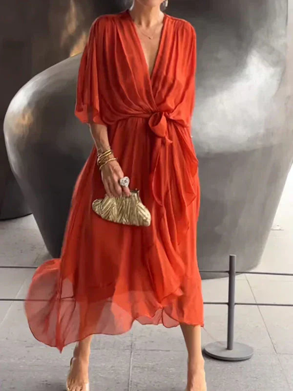 Monica | Vestido de seda con cuello en V