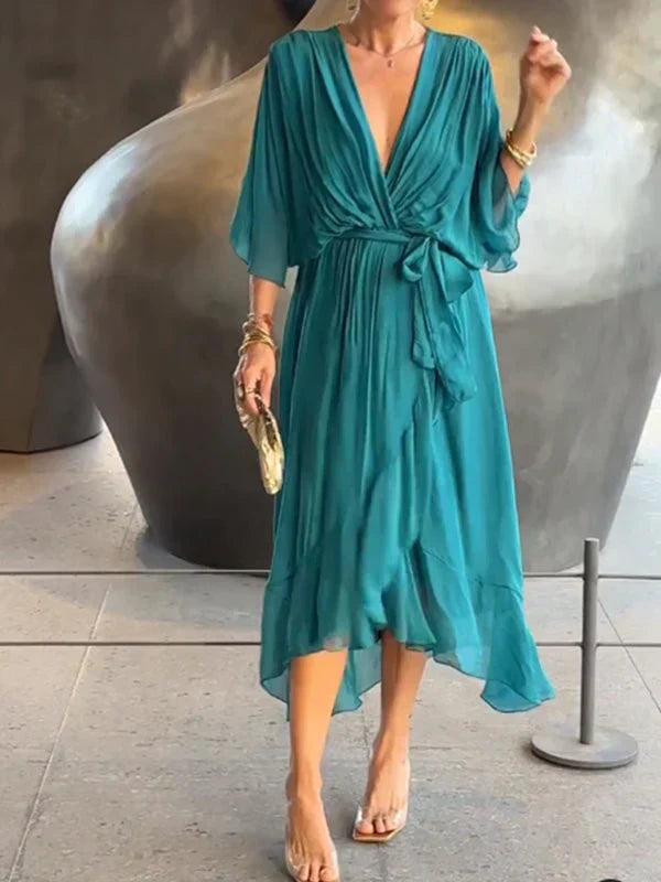 Monica | Vestido de seda con cuello en V