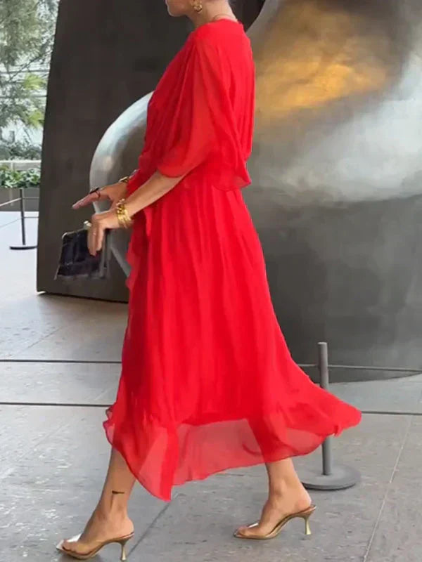 Monica | Vestido de seda con cuello en V