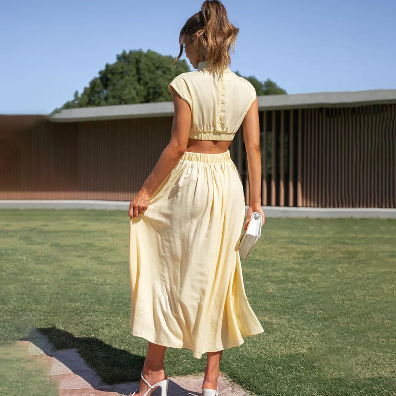 Celine | Vestido plisado con cuello halter